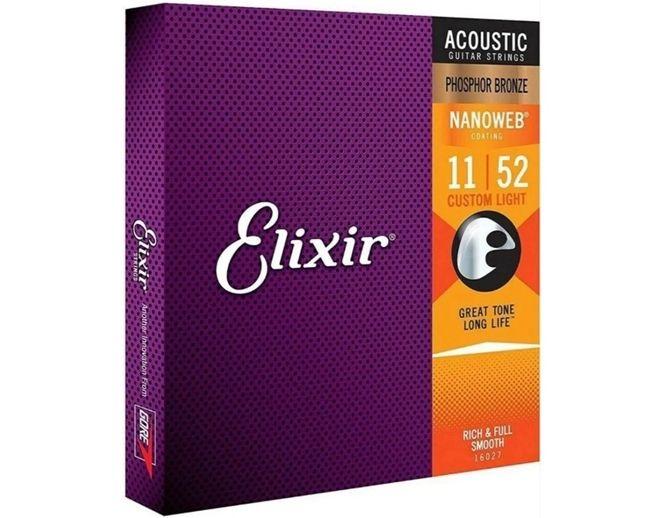 Imagem de Encordoamento Elixir 011 Violão Aço Custom Light Phosphor Bronze Nanoweb