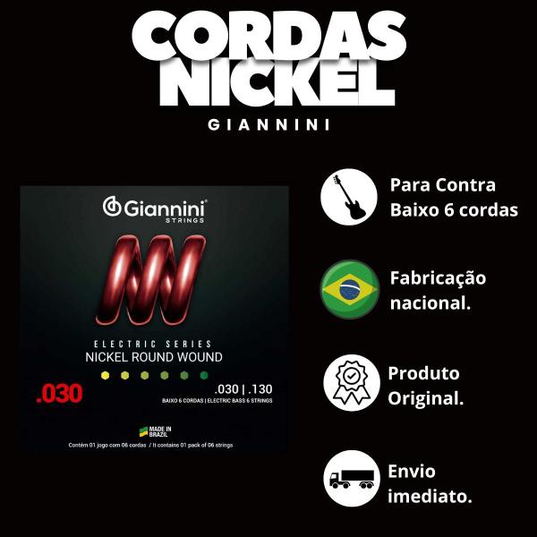 Imagem de Encordoamento Nickel Wound Giannini Para Baixo 6 Cordas 030