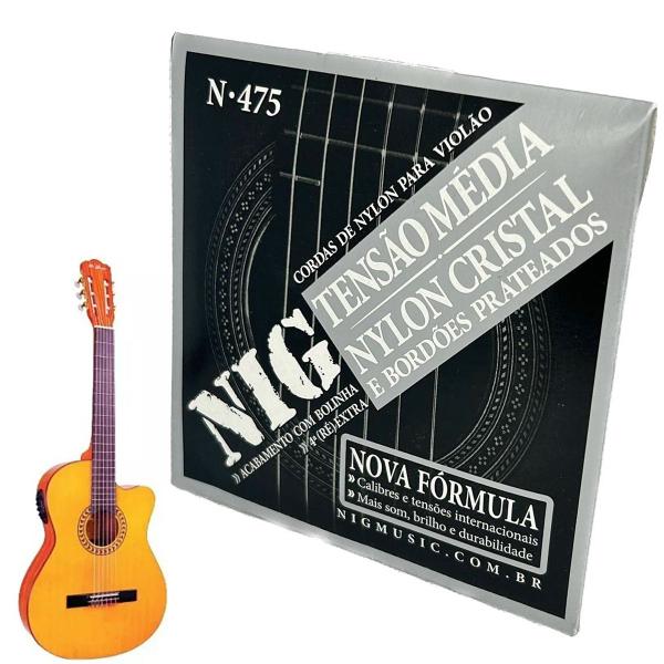 Imagem de Encordoamento NIG Nylon Médio Violão c/ bolinha + corda extra D (ré) + palheta N475