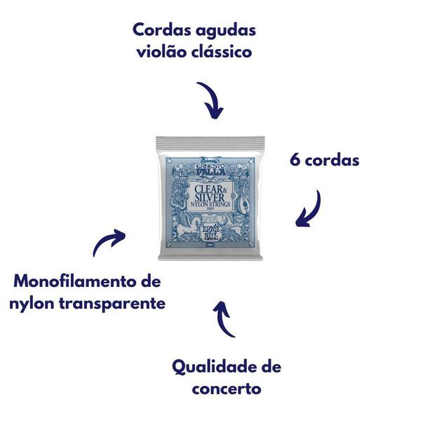 Imagem de Encordoamento Nylon Violão Classico CLEAR & SILVER NYLON TENSAO MEDIA Ernesto Palla P02403 ErnieBall