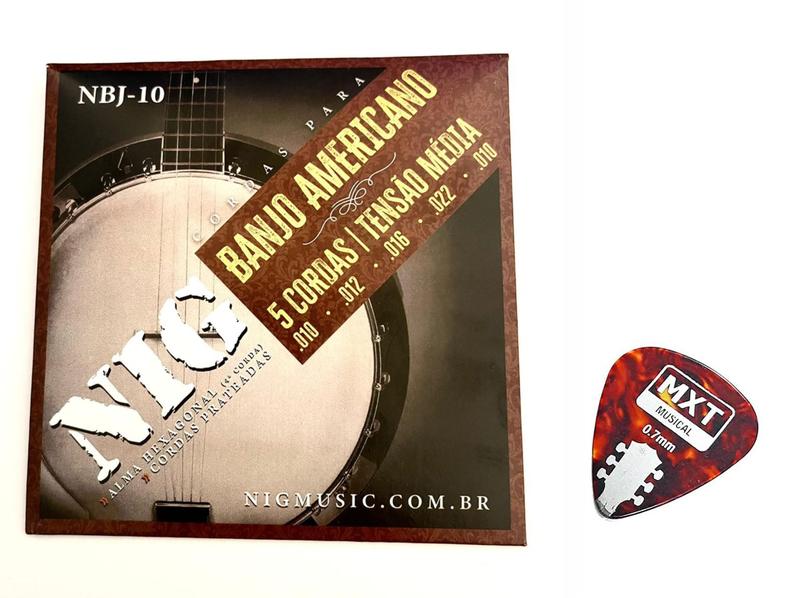 Imagem de Encordoamento para Banjo Americano NIG 010 Tensão Média + Palheta / Bluegrass 