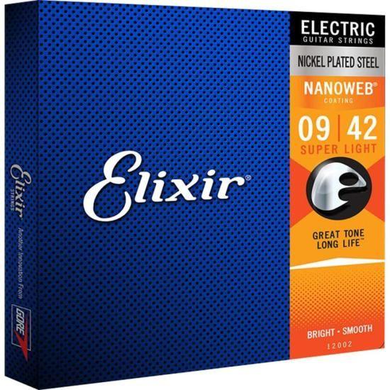 Encordoamento Para Guitarra .009 Super Light Nanoweb 12002 Elixir Imagem de Encordoamento Para Guitarra .009 Super Light Nanoweb 12002 Elixir