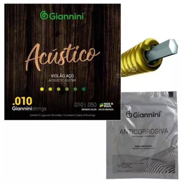 Imagem de  Encordoamento Para Violão Aço .010 Giannini GESWAM Acústico Bronze 65/35