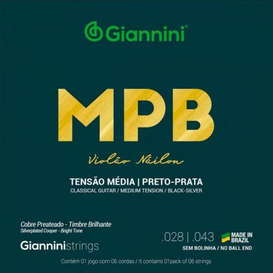 Imagem de Encordoamento Para Violão Nylon Série MPB Giannini GENWBS Preto/Prata