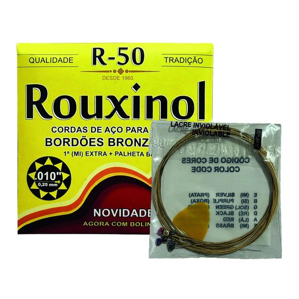 Encordoamento Rouxinol Aço Inox Violão Bordões Bronze 85/15 Imagem de Encordoamento Rouxinol Aço Inox Violão Bordões Bronze 85/15