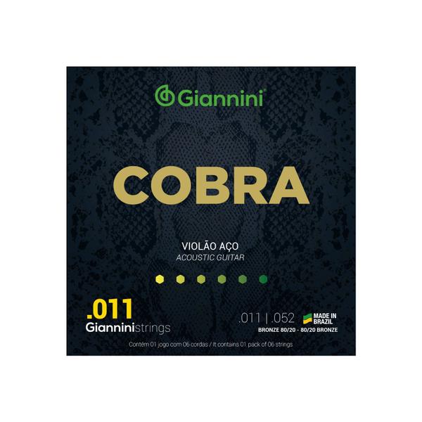 Encordoamento Violão Aço 011 Giannini Cobra Bronze 80/20 CA82SL Imagem de Encordoamento Violão Aço 011 Giannini Cobra Bronze 80/20 CA82SL