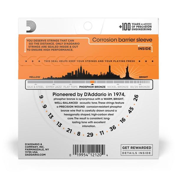 Imagem de Encordoamento Violão Aço 12C 09-45 D Addario Phosphor EJ41 F035