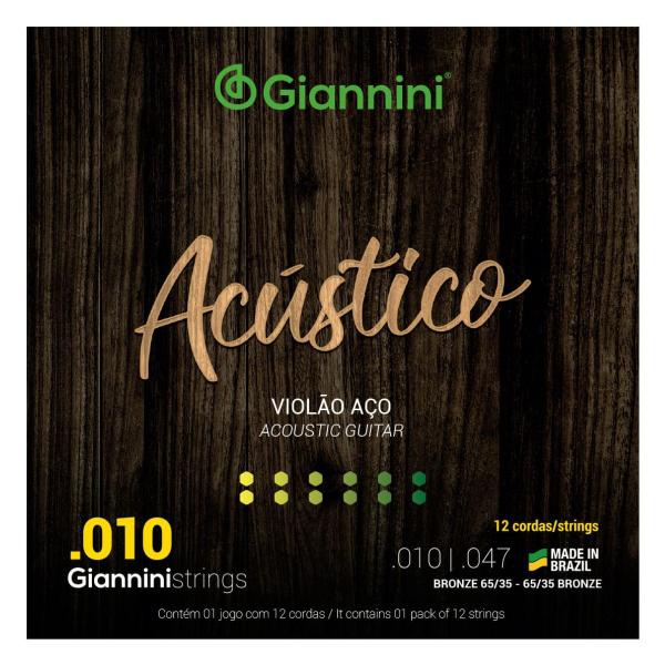 Imagem de Encordoamento Violão Giannini Acústico GESWA12 Bronze 65/35 0.010"