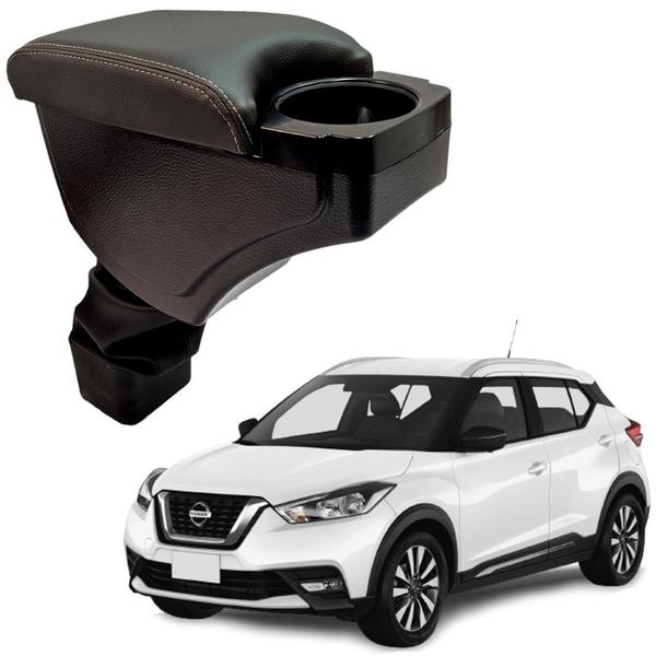 Imagem de Encosto Descanso Apoio Braço com Porta Copos Cor Grafite Nissan Kicks 2016 a 2019