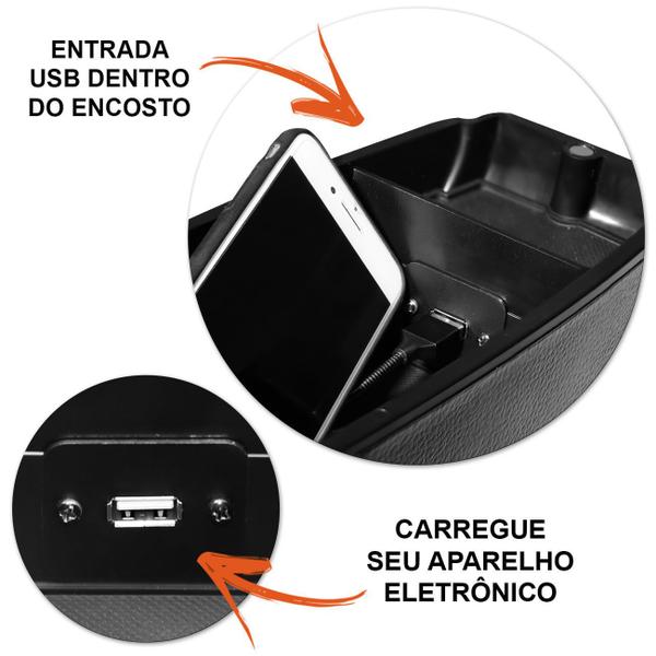 Imagem de Encosto Descanso de Braço Apoio Spin 2013 a 2020 Com USB material sintético Encaixe Porta Copos