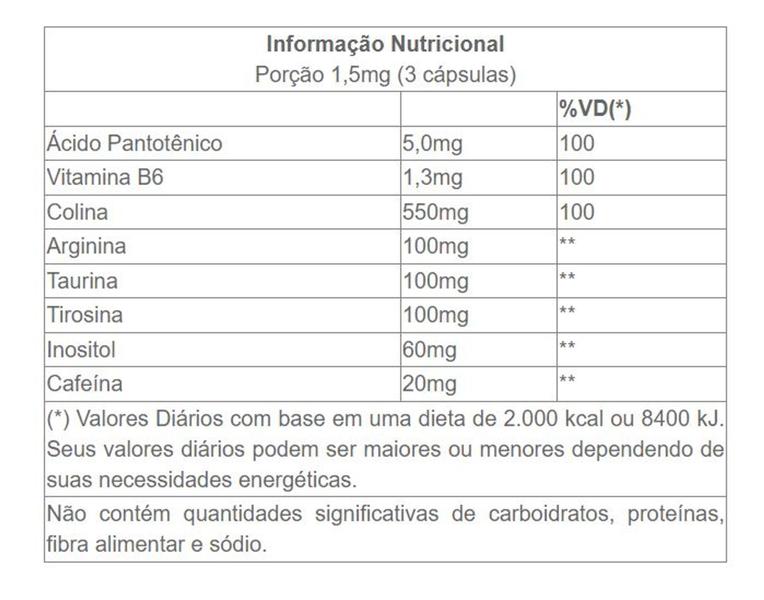 Imagem de Energy - Cafeína - Colina - Arginina - Taurina - Tirosina - Inositol - 60 cápsulas