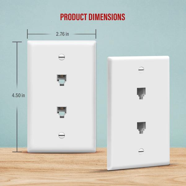 Imagem de Enerlites 6651-W Duplex Phone Jack Wall Plate 1 Gang 2 Modular com 6-Position 4-Conductor RJ11, Branco