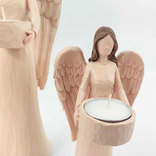 Imagem de Enfeite Anjo Castiçal Com Vela 29/20Cm Nude Moderno 2Pç