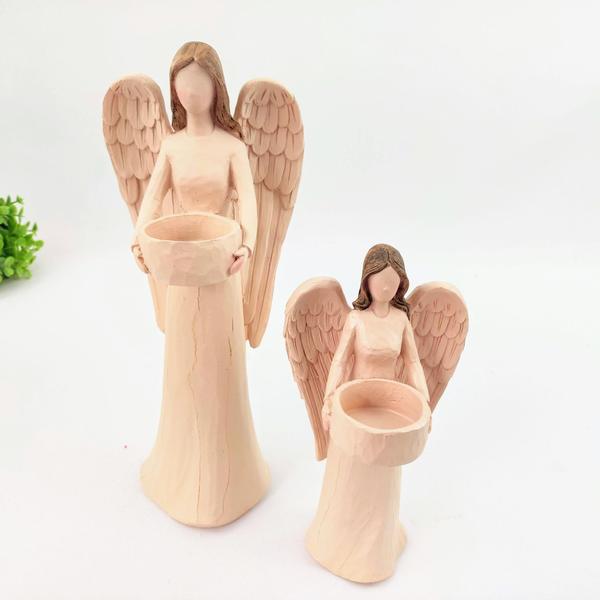 Imagem de Enfeite Anjo Castiçal Com Vela 29/20Cm Nude Moderno 2Pç