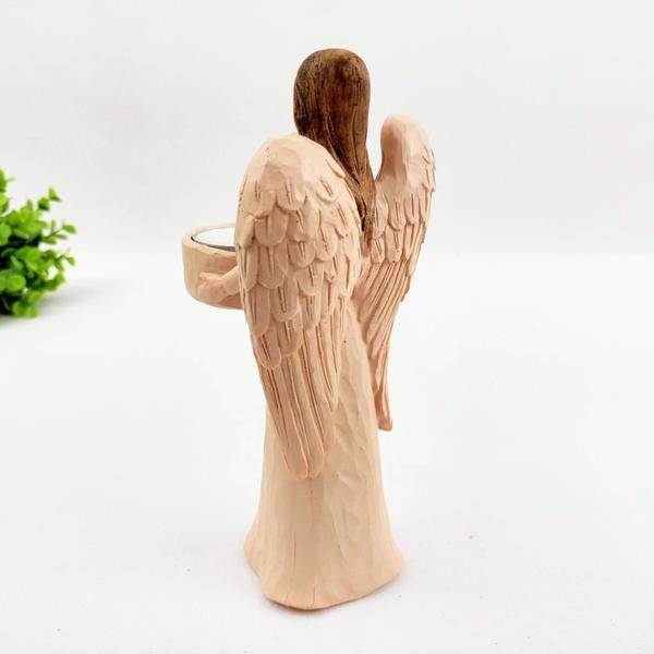 Imagem de Enfeite Anjo Castiçal Com Vela Decoração 20Cm Nude Moderno