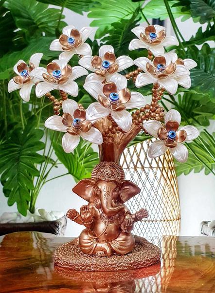 Imagem de Enfeite Árvore Olho Grego Ganesha Decor Amuleto 24cm Dourado