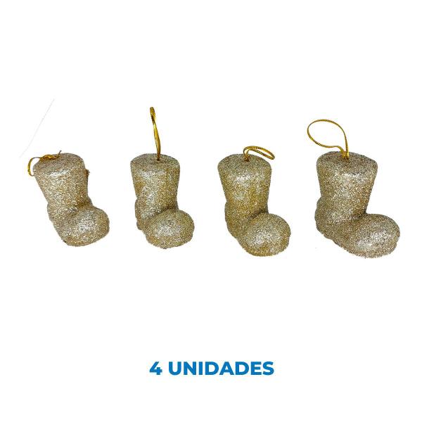 Imagem de Enfeite Bota Natalina Sortidas 6cm Com 4 Peças Decoração Árvore de Natal Festa Natalina Papai Noel