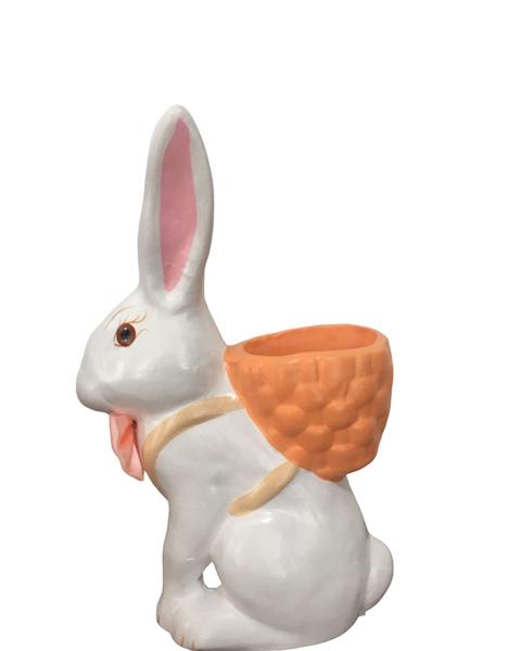 Imagem de Enfeite de Coelho Porcelana 23cm - Coelhinho da Páscoa com cestinha