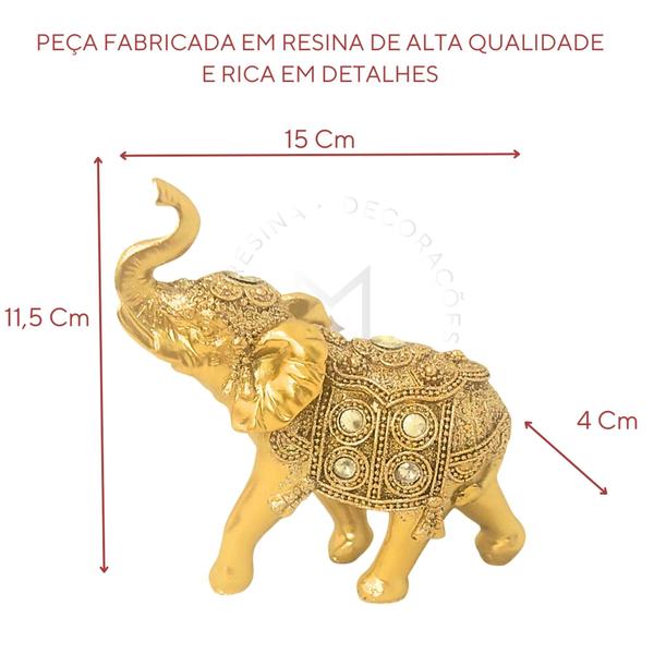 Imagem de Enfeite de Mesa Sala Rack - 11 Cm - Elefante Decorativo Dourado Indiano - Decoração Estante