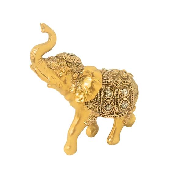 Imagem de Enfeite de Mesa Sala Rack - 11 Cm - Elefante Decorativo Dourado Indiano - Decoração Estante