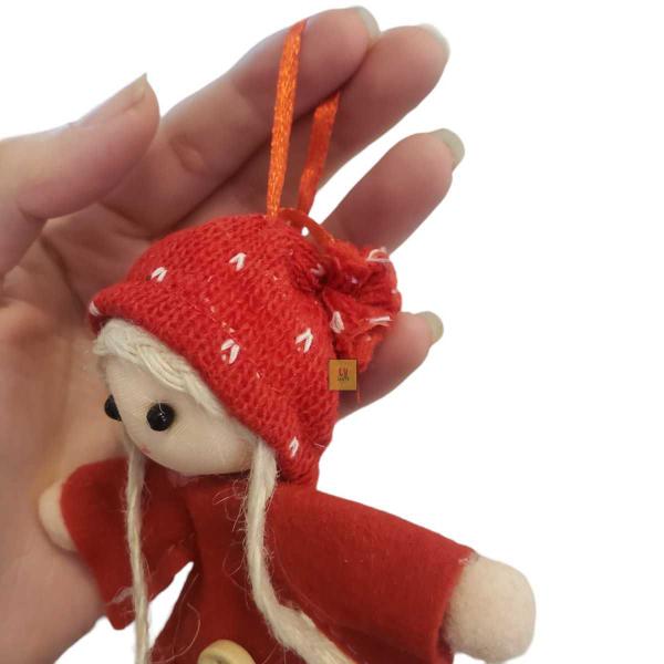 Imagem de Enfeite de Pendurar Boneca Anjo Tranças Feltro Decorar Natal