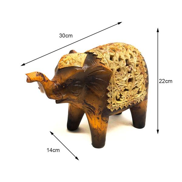 Imagem de Enfeite Elefante Decorativo Poliresina Centro Mesa Objeto Decoração Cultura Oriental Indiano Escultura Efeito Madeira Estatua da Foturna 