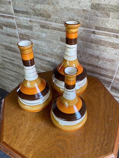 Imagem de Enfeite Kit Decorativo Sala Cerâmica Trio de Vasos - Torre