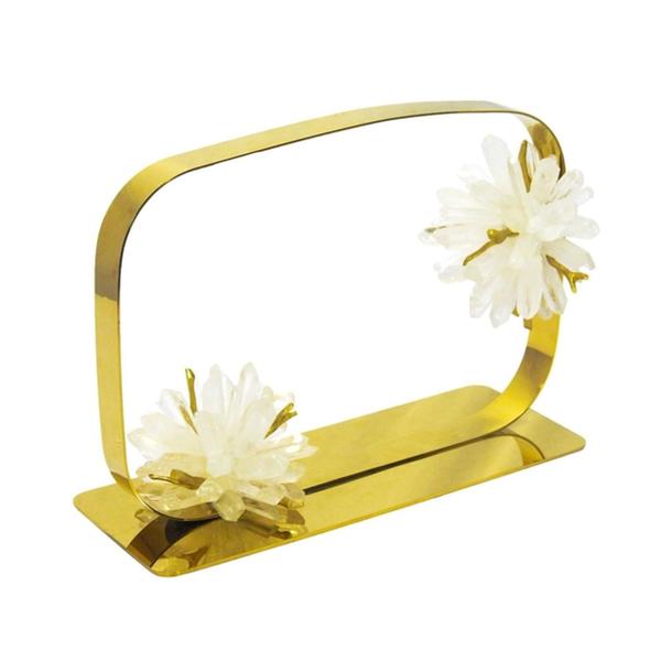 Imagem de Enfeite Metal Dourado e Flor de Marmore Branco Luxo