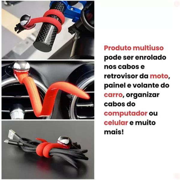 Imagem de Enfeite Moto Guidao Bike Bicicleta Venom Organizador Cabo Fio Kit 2 Uni Flexivel Anti Heroi Decorativo Casa Carro Passeio Organizaçao