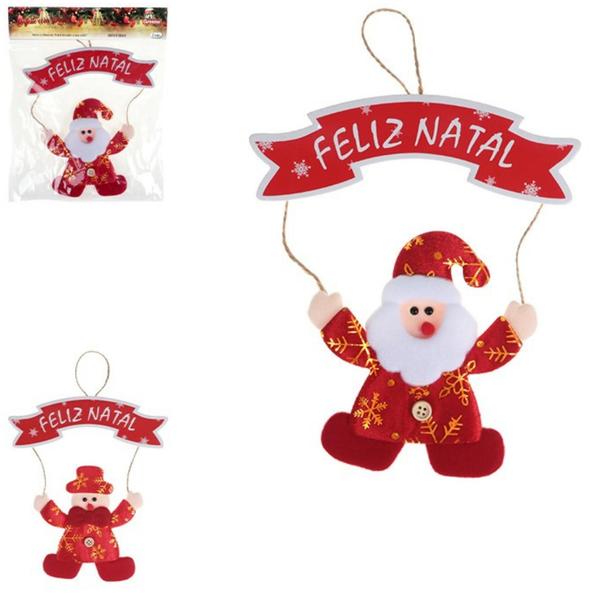 Imagem de Enfeite Natal Boneco Papai Noel Com Placa Feliz Natal 19cm