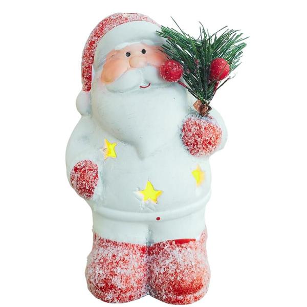 Imagem de Enfeite Natalino de Cerâmica com Led Papai Noel / Boneco de Neve com Arranjo 8,3x6,5x12,7cm