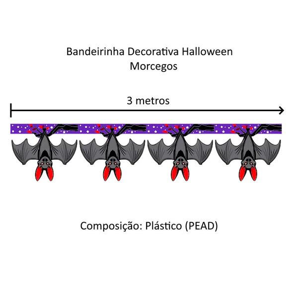 Imagem de Enfeite para Festa de Halloween Bandeirinhas de Morcego 3 Metros