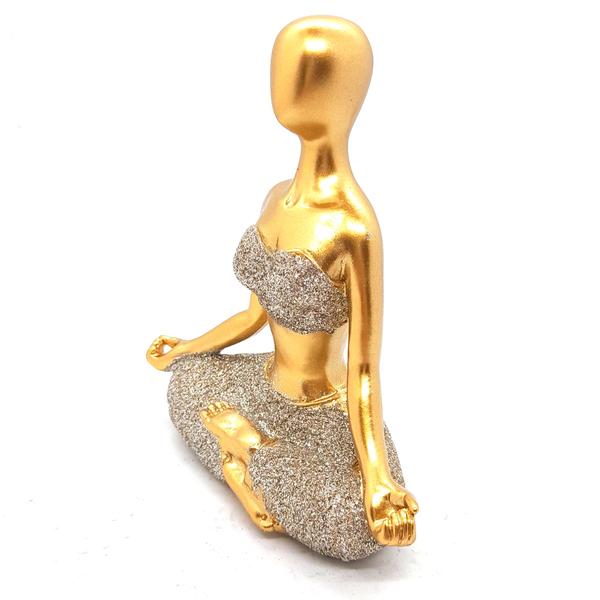 Imagem de Enfeite Yoga Decorativa Resina Meditando Brilho Dourado 12cm