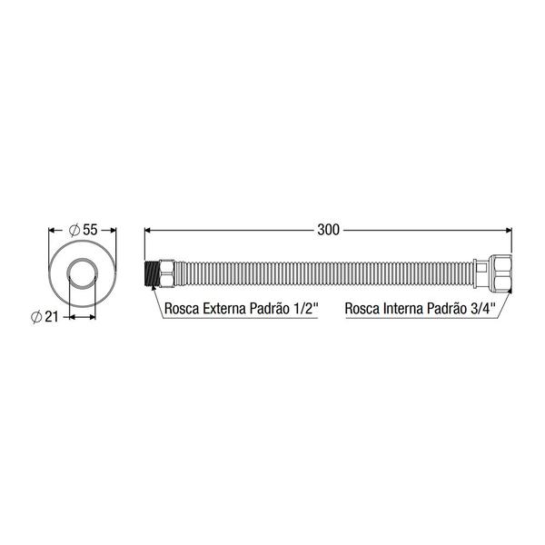 Imagem de Engate Extensível 3 em 1 para Água Fria/Quente e Gás Censi 30cm 1/2" / 3/4" com Canopla