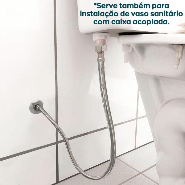 Imagem de Engate Flexível Macho x Femea 80cm Mangueira Trançado Aço Inox  Rabicho 1/2 Entrada Ligação Água Quente Fria Lavadora Caixa Acoplada Vaso Sanitário