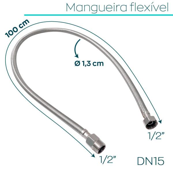 Imagem de Engate Flexível Mangueira 100Cm Inox304 Agua Quente Fria 1/2