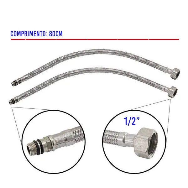 Imagem de Engate Rabicho Mangueira 80cm Monocomando Kit 5 Unidades Flexivel Torneira Misturador Agua Quente Fria Pia Banheiro Cozinha