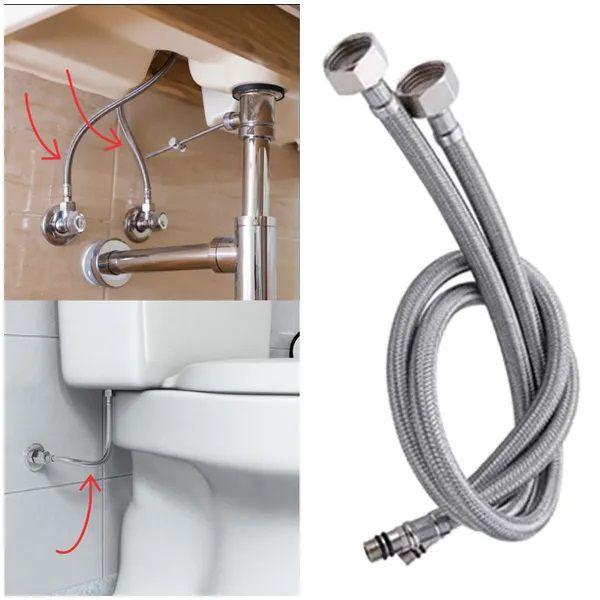 Imagem de Engate Rabicho Par Flexivel 80cm Monocomando Kit 20 Unidades Misturador Agua Quente Fria Torneira Grande Mangueira Banheiro Cozinha