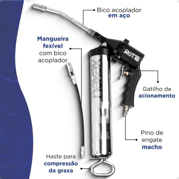 Imagem de Engraxadeira Manual Pneumatica Bomba Engraxar 600g Com Bico Acoplador