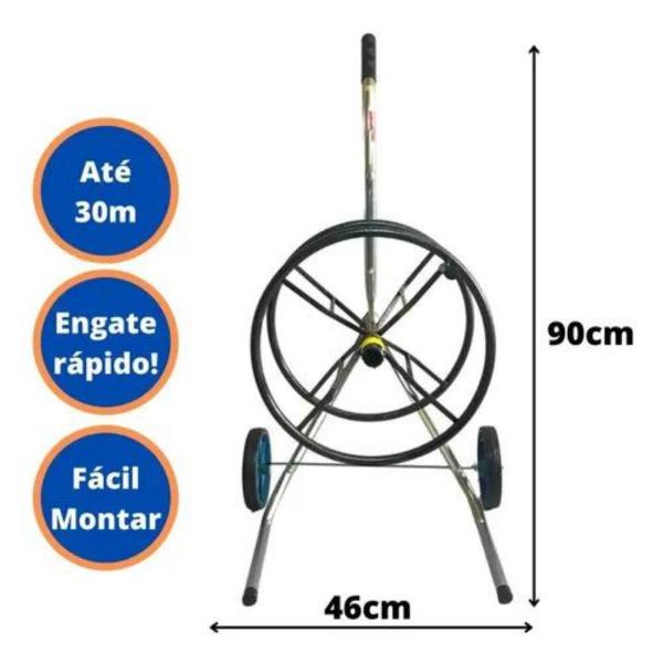 Enrolador Mangueira Suporte Carrinho Quintal Até 30M Preto - A.F.S Imagem de Enrolador Mangueira Suporte Carrinho Quintal Até 30M Preto