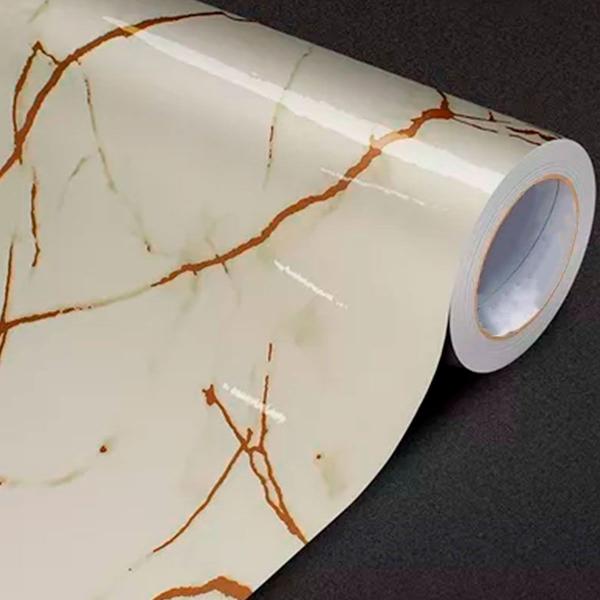 Imagem de Envelopamento Adesivo Mármore Crema Marfil Dourado Vinílico Autocolante Lavável 6m x 60cm