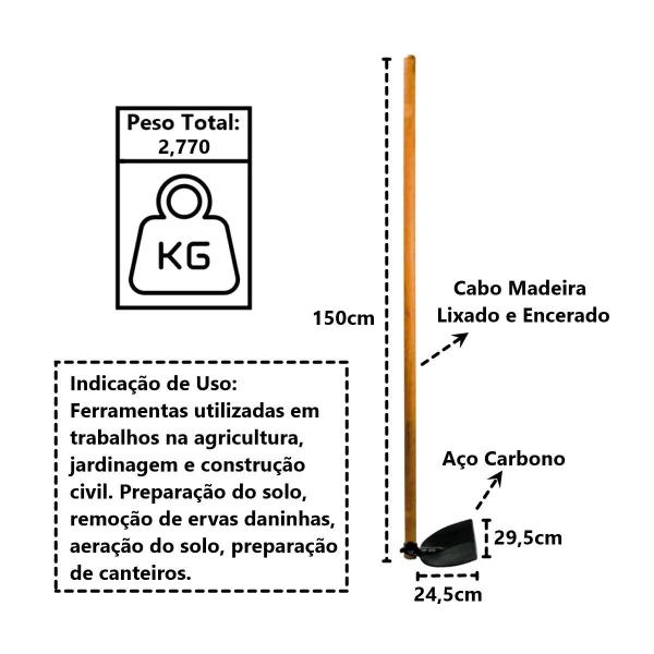 Imagem de Enxada Larga em Aço Cabo Madeira Agrícola Jardim Horta 150cm