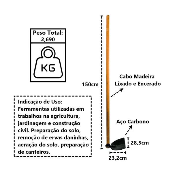 Imagem de Enxada Norte Larga N02 em Aço Cabo Madeira Jardim 150cm