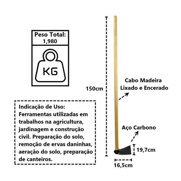 Imagem de Enxada Sul Estreita em Aço Cabo Madeira Jardim Horta 150cm