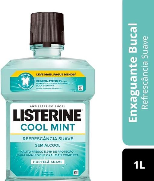 Imagem de Enxaguante Bucal Sem Álcool Listerine Cool Mint Refrescância Suave 1000ml