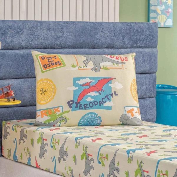 Imagem de Enxoval Kit Colcha + Jogo De Cama Lençol Bouti Solteiro Infantil Kids 4 Peças - Dino 