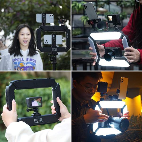 Imagem de Equipamento de vídeo para smartphone PICTRON U200 Portátil LED Ring Light Selfie Light Estabilizador de vídeo para câmera, smartphone, câmera de ação, YouTube, configuração, produção de filmes, maquiagem, vlogs