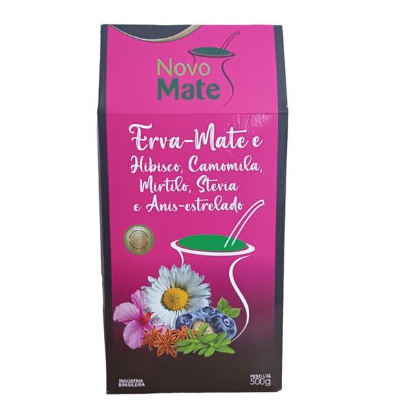 Imagem de Erva Mate Chimarrão NOVO MATE HIBISCO CAMOMILA MIRTILO 500g