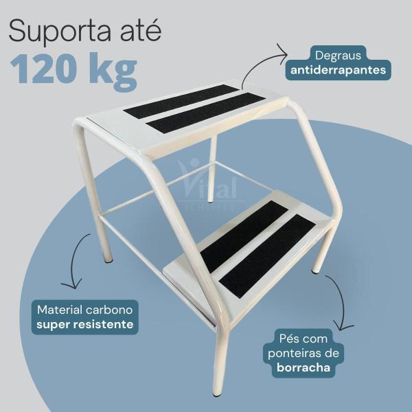 Imagem de Escada 2 (dois) Degraus Esmaltada Branca para Hospital, Maca, Consultório, Residencial e Depilação