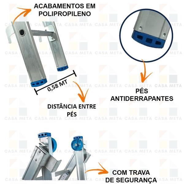 Imagem de Escada Alumínio 3 Em 1 Extensiva 2 X 15 - 30 Degraus Alumasa